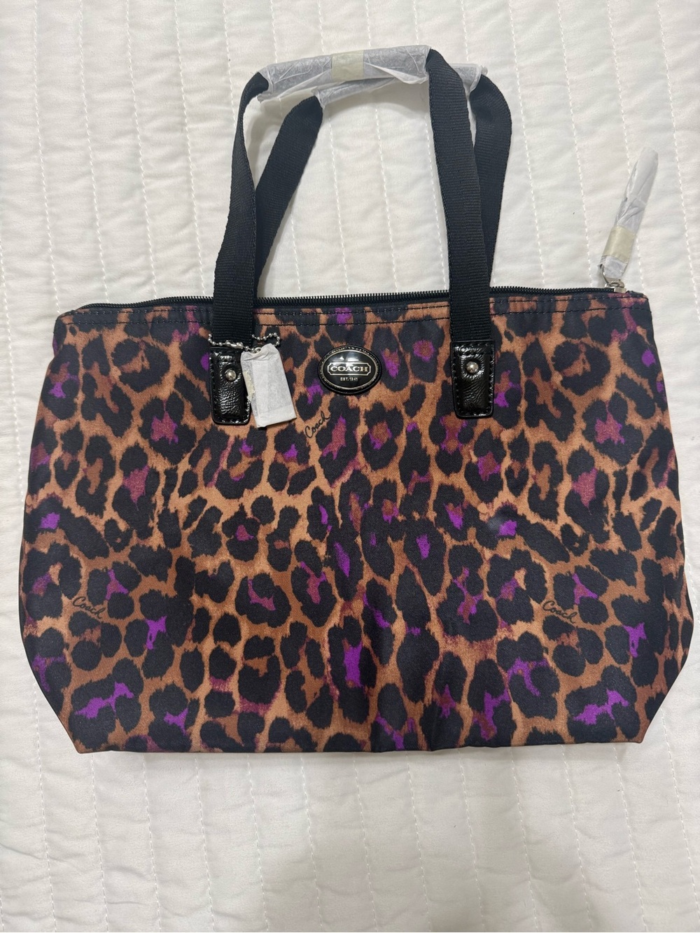 New with tag COACH Leopard-Print Tote with Purple Accents